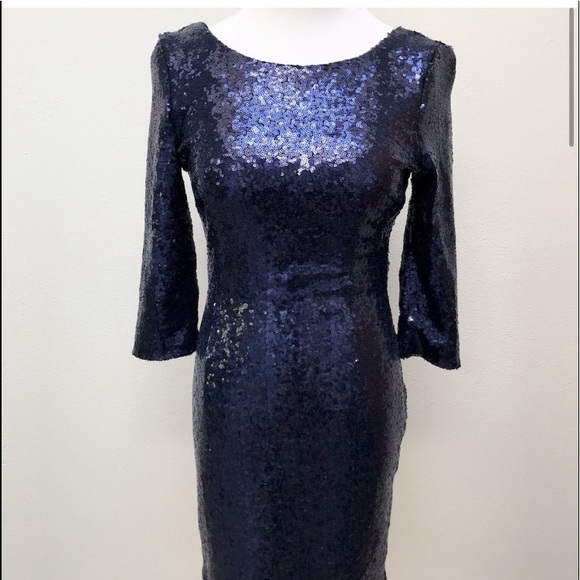 ❤️Lulu’s Navy Blue Sequin Holiday Dress - Picture 6 of 8